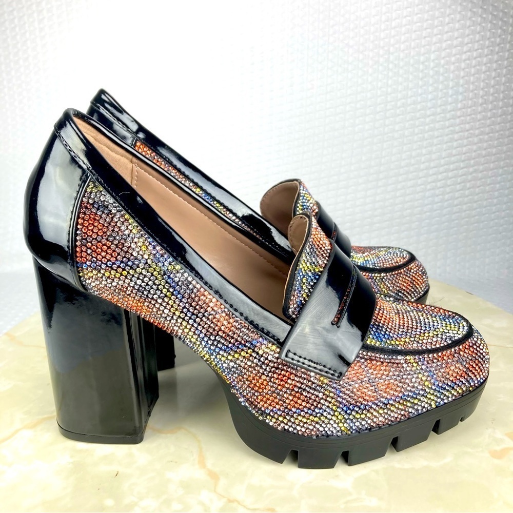 Betsey Johnson Crystal Embellished Chunky Platform Loafers, MaryJane pumps (8)